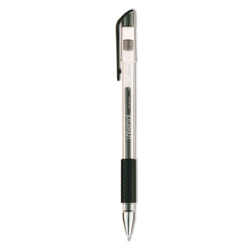 Pens | Universal UNV39510 0.7 mm. Medium Comfort Grip Stick Gel Pen - Black Ink, Clear/Black Barrel (1-Dozen) image number 0