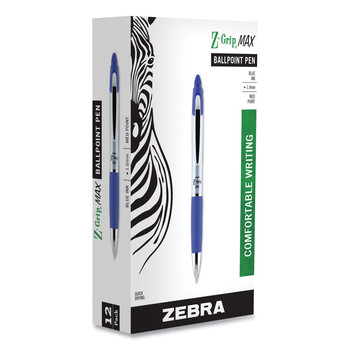 Zebra 22420 Z-Grip MAX Medium 1 millimeter Retractable Ballpoint Pen - Blue Ink/Silver/Blue Barrel (1-Dozen)