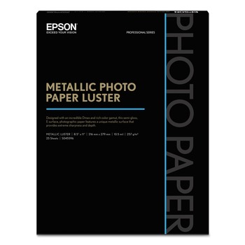 Epson S045596 8.5 in. x 11 in. 10.5 mil Professional Media Metallic Luster Photo Paper - White (25/Pack)