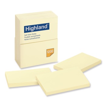 Highland 6559 3 in. x 5 in. Self-Stick Notes - Yellow (12 Pads/Pack)