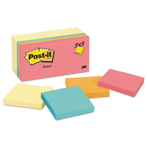 Sticky Notes & Post it | Post-it Notes 654-14YWM 3 in. x 3 in. Value Pack Original Pads - Assorted Colors (14-Pads/Pack) image number 0