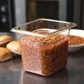 Food Trays, Containers, and Lids | Carlisle 3088513 6.38 in. x 6.75 in. x 6 in. 2.5 qt. StorPlus High Heat Plastic Food Pan - Amber image number 3