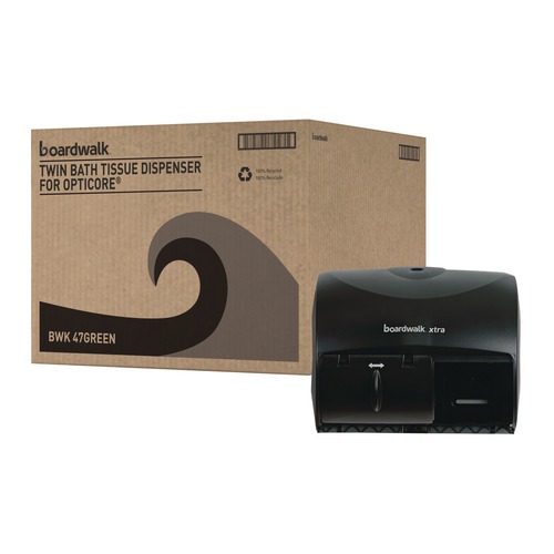 Paper Towel Holders | Boardwalk WP98053 Boardwalk Xtra 11.13 in. x 7.38 in. x 8.88 in. 2-Roll Controlled Bath Tissue Dispenser - Translucent Black (1/Carton) image number 0