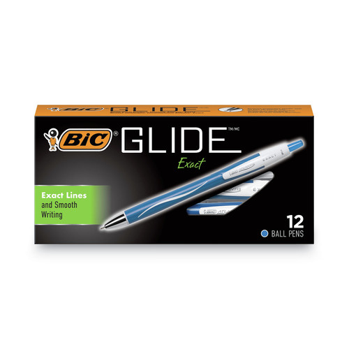 Pens | BIC VCGN11-BE Fine 0.7 mm GLIDE Exact Retractable Ballpoint Pen - Blue Ink, Blue Barrel (1-Dozen) image number 0