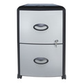 Office Filing Cabinets & Shelves | Storex 61352U01C 19 in. x 15 in. x 23 in. 2 Letter File Drawers Mobile Filing Cabinet with Metal Siding and Top-Drawer Organizer Tray - Silver/Black image number 1