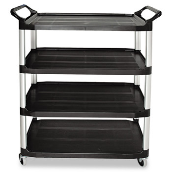 Rubbermaid Commercial FG409600BLA 40.63 in. x 20 in. x 51 in. 400 lbs. Capacity 4 Shelves Plastic Xtra Utility Cart with Open Sides - Black