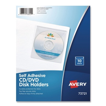 SHEET PROTECTORS | Avery 73721 1 Disc Capacity Self-Adhesive Media Pockets - Clear (10/Pack)