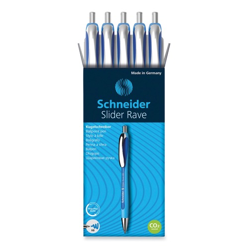 Back to School Sale | Schneider 132503 Slider Rave XB Extra-Bold 1.4 millimeter Retractable Ballpoint Pen - Blue Ink/Blue/Light Blue Barrel image number 0