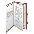File Folders | Smead 18775 Four SafeSHIELD Fasteners 2/5-Cut Tabs 1 Divider Legal Size Pressboard Classification Folders - Red (10/Box) image number 1