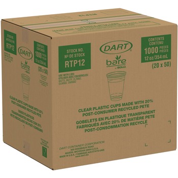 Dart RTP12BARE 12 oz. - 14 oz. Bare Eco-Forward RPET Leaf Design Squat Cold Cups - Clear (50/Pack)