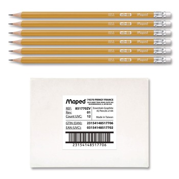 PENCILS | Maped Helix 851770ZT Essentials Triangular Pre-Sharpened HB No. 2 Pencils - Black Lead/Yellow Barrel (144/Box)
