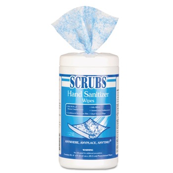 HAND WIPES | SCRUBS 90985 1 Ply 6 in. x 8 in. Unscented Hand Sanitizer Wipes - Blue/White (6/Carton)