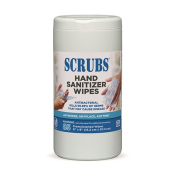 SCRUBS 90985 1 Ply 6 in. x 8 in. Unscented Hand Sanitizer Wipes - Blue/White (6/Carton)