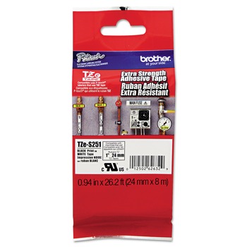 Brother P-Touch TZES251 0.94 in. x 26.2 ft. TZe Standard Adhesive Laminated Labeling Tape - Black on White
