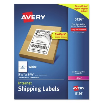 Avery 05126 5.5 in. x 8.5 in. Shipping Labels with TrueBlock Technology - White (2/Sheet, 100 Sheets/Box)