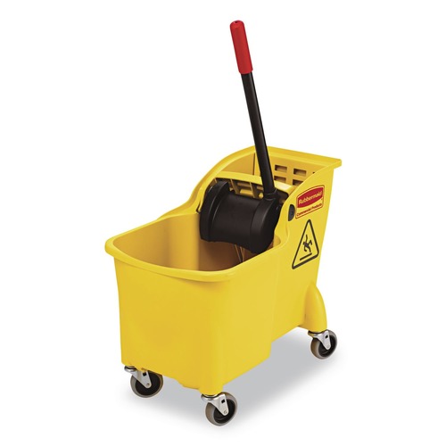 Mop Buckets | Rubbermaid Commercial FG738000YEL Tandem 31 Quart Reverse Mop Bucket/Wringer Combo - Yellow image number 0