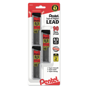 PENCILS | Pentel C25BPHB3-K6 0.5 mm Super Hi-Polymer HB Lead Refills - Black (90/Pack)