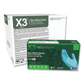 Ammex X348100 3 mil Industrial Powder-Free Nitrile Gloves - X-Large, Blue (1000/Carton)