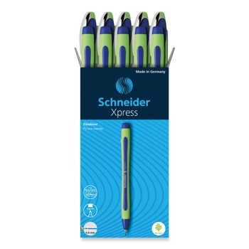 PENS PENCILS AND MARKERS | Schneider 190003 0.8 mm Xpress Fineliner Porous Point Stick Pen - Medium/Blue Ink/Blue/Green Barrel (10/Box)