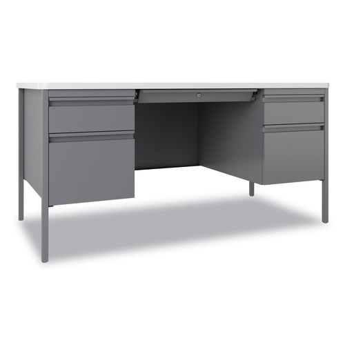 Office Desks & Workstations | Hirsh Industries 22655 60 in. x 30 in. x 29.5 in. Left and Right-Hand Pedestals Box/File Drawer Format Teachers Pedestal Desks - White/Platinum image number 0
