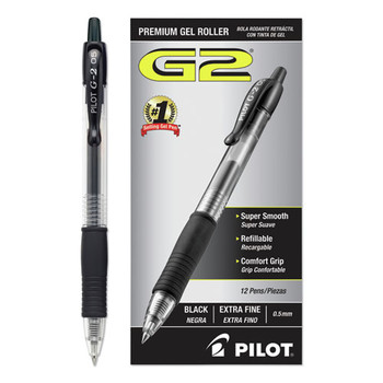 Pilot 31002 G2 Premium Extra-Fine 0.5 millimeter Retractable Gel Pen - Black Ink/Smoke/Black Barrel (1-Dozen)