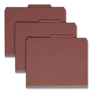 Smead 13775 2/5-Cut Tab Pressboard Classification Folders with 4 SafeSHIELD Fasteners - Letter Size/Red (10/Box)