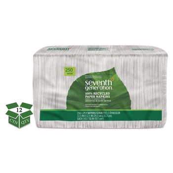 Seventh Generation SEV 13713 11-1/2 in. x 12-1/2 in. 1-Ply 100 Percent Recycled Napkins - White (12/Carton)