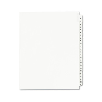 JUST LAUNCHED | Avery 01330 25-Tab '1 - 25-ft Label 8-1/2 in. x 11 in. Preprinted Legal Exhibit Side Tab Index Dividers - White (1 Set)