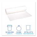 Trash Bags | Boardwalk H8647HWKR01 43 in. x 47 in. 56 gal. 0.6 mil Low-Density Waste Can Liners - White (100/Carton) image number 3