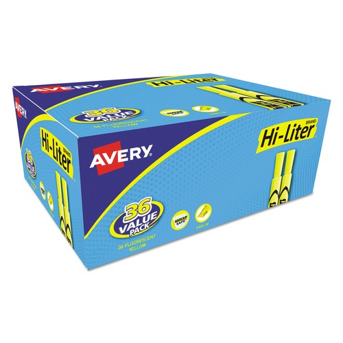 Highlighters | Avery 98208 Chisel Tip Desk-Style HI-LITER Highlighter Value Pack - Fluorescent Yellow Ink, Yellow/Black Barrel (36/Pack) image number 0