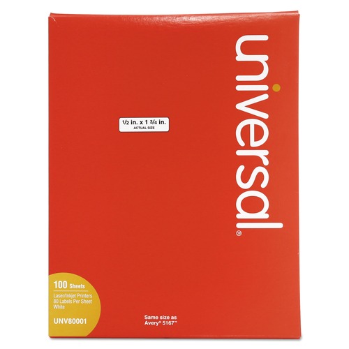 Labels | Universal UNV80001 0.5 in. x 1.75 in. Inkjet/Laser Labels - White (8000/Box) image number 0