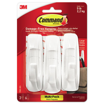  | Command 17003-3ES 5 lbs. Capacity Large Plastic General Purpose Hooks - White (3/Pack)