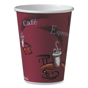 SOLO 412SIN-0041 12 oz. Paper Hot Drink Cups in Bistro Design - Maroon (50/Pack)