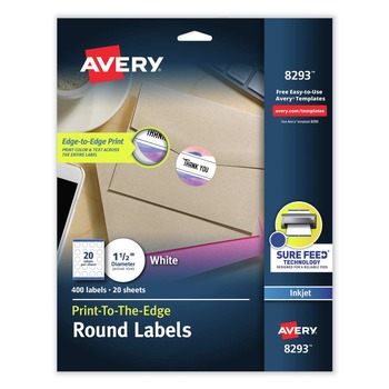 Avery 08293 1.5 in. Diameter Vibrant Inkjet Color-Print Labels with Sure Feed - White (400/Pack)
