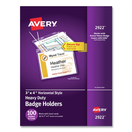 Label & Badge Holders | Avery 02922 4 in. x 3 in. Horizontal Secure Top Hanging-Style Badge Holders - Clear (100/Box) image number 0