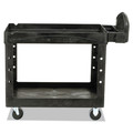 Just Launched | Rubbermaid Commercial FG452088BLA 25.9 in. x 45.2 in. x 32.2 in. 500 lbs. Capacity 2 Lipped Shelves Heavy-Duty Plastic Utility Cart - Black image number 6