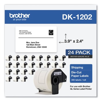 LABELS AND LABEL MAKERS | Brother DK120224PK 2.4 in. x 3.9 in. Die-Cut Shipping Labels - White (24/Pack)