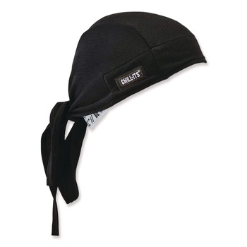 Ergodyne 12487 Chill-Its 6615 One Size Fits Most High-Performance Bandana Doo Rag with Terry Cloth Sweatband - Black