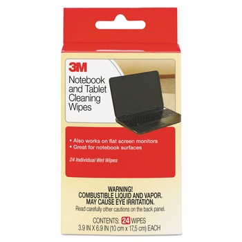 3M CL630 7 in. x 4 in. 1-Ply Notebook Screen Cloth Cleaning Wet Wipes - Unscented, White (24/Pack)