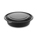 Food Trays, Containers, and Lids | Pactiv Corp. 0CN8083200BL EarthChoice MealMaster 8 in. Diameter x 2.12 in. H 32 oz. Plastic Container with Lid - Black/Clear (250/Carton) image number 0
