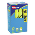 Highlighters | Avery 24000 HI-LITER Desk-Style Chisel Tip Highlighters - Fluorescent Yellow Ink/Black Barrel (1-Dozen) image number 0