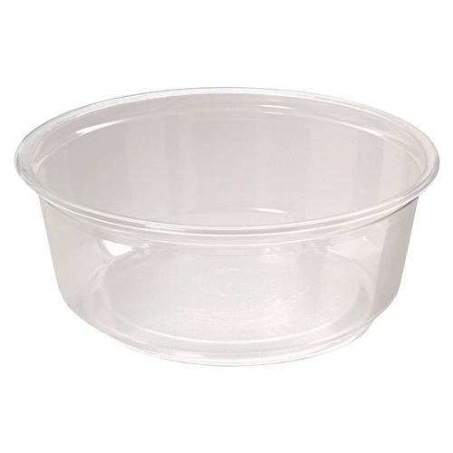 Food Trays, Containers, and Lids | Fabri-Kal 000000000009505100 4.6 in. Diameter x 1.8 in. h 8 oz Microwavable Plastic Deli Containers - Clear (500/Carton) image number 0