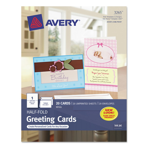 Just Launched | Avery 03265 5.5 in. x 8.5 in. 85 lbs. Inkjet Half-Fold Greeting Cards with Matching Envelopes - Matte White (1 Card/Sheet, 20 Sheets/Box) image number 0