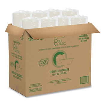 Dart 12BWWQR 10 oz. - 12 oz. Quiet Classic Laminated Foam Dinnerware Bowls - White (1000/Carton)