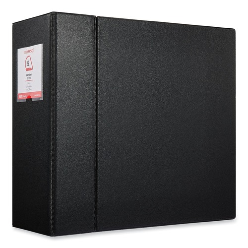 Binders | Universal UNV20714 11 in. x 8.5 in. 5 in. Capacity 3 Rings Deluxe Non-View D-Ring Binder with Label Holder - Black image number 0