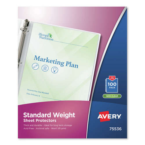 Sheet Protectors | Avery 75536 Top-Load Standard Letter Sheet Protector - Semi-Clear (100/Box) image number 0