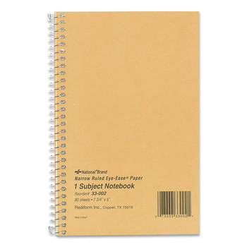 National 33002 80 Eye-Ease Green Sheets 7.75 in. x 5 in. Narrow Rule Single-Subject Wirebound Notebooks -Brown Board Cover
