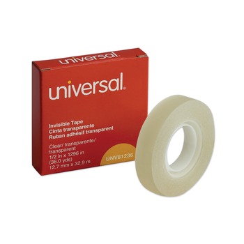 Universal UNV81236 0.5 in. x 36 yds. 1 in. Core Invisible Tape - Clear (1 Roll)