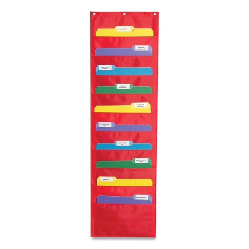 File Folders | Carson-Dellosa 5653 14 in. x 47 in. 10 Pockets Hanger Grommets Storage Pocket Chart - Red image number 0