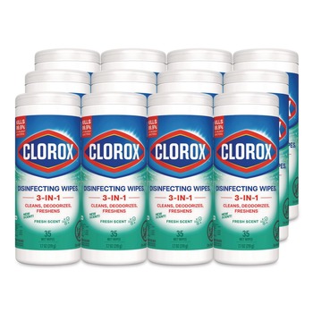 DISINFECTANTS | Clorox 01593 7 in. x 8 in. 1-Ply Bleach Free Disinfecting Wipes - Fresh Scent, White (12 Canisters/Carton)
